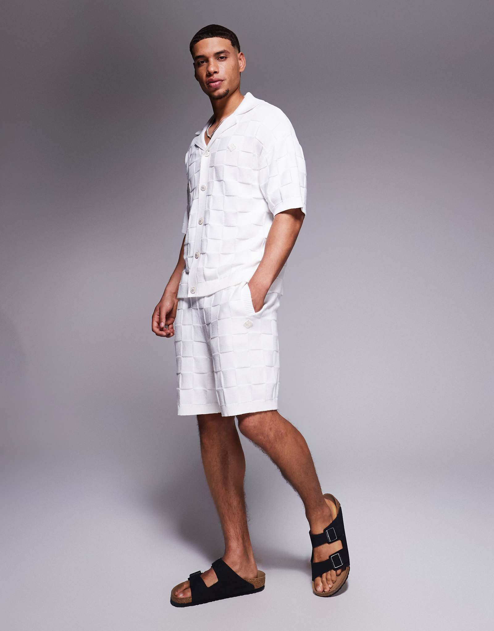 The Couture Club knit checkerboard shorts in off white - part of a set 12190₽