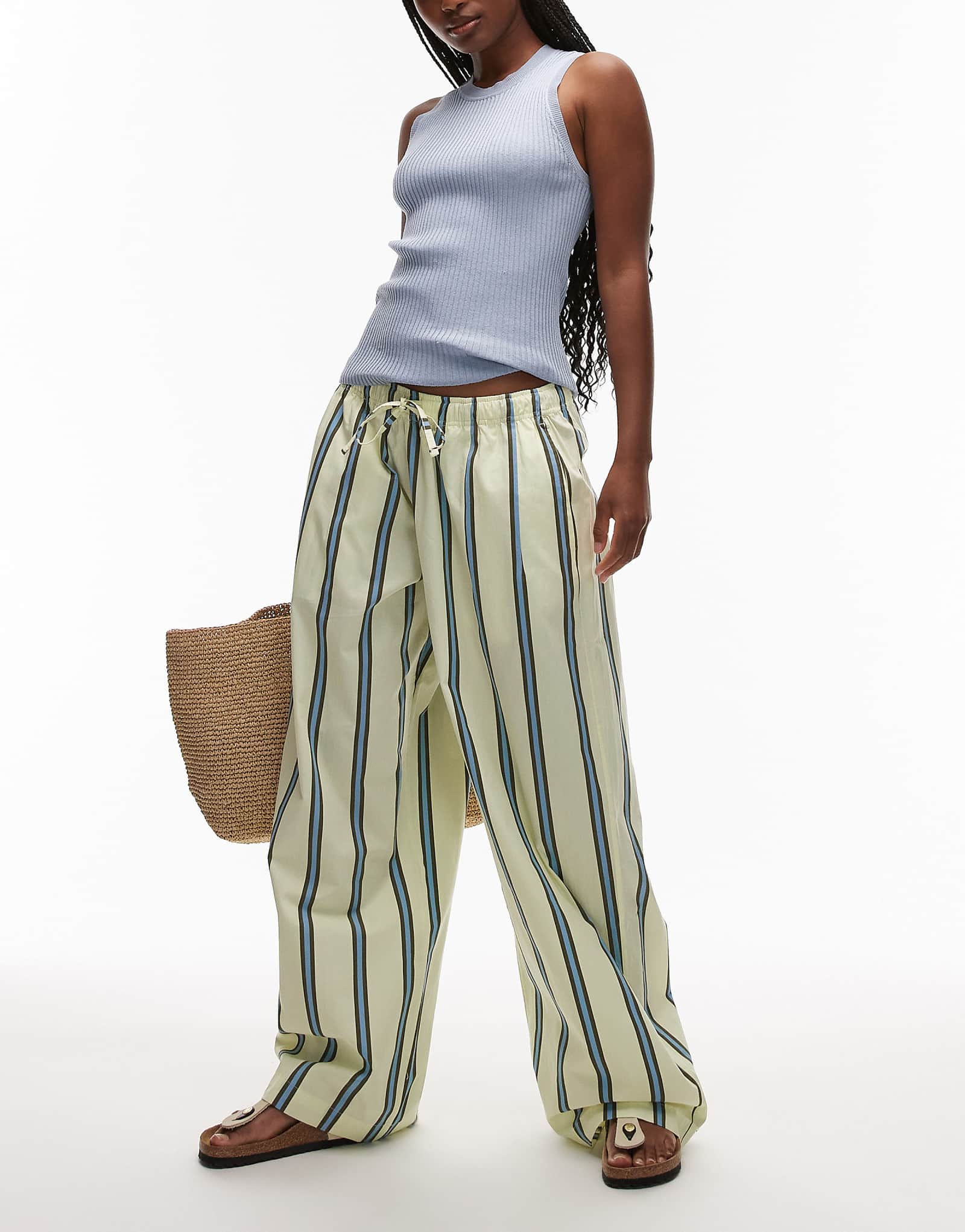 Topshop poplin pull on wide leg pants in stripes 14290₽