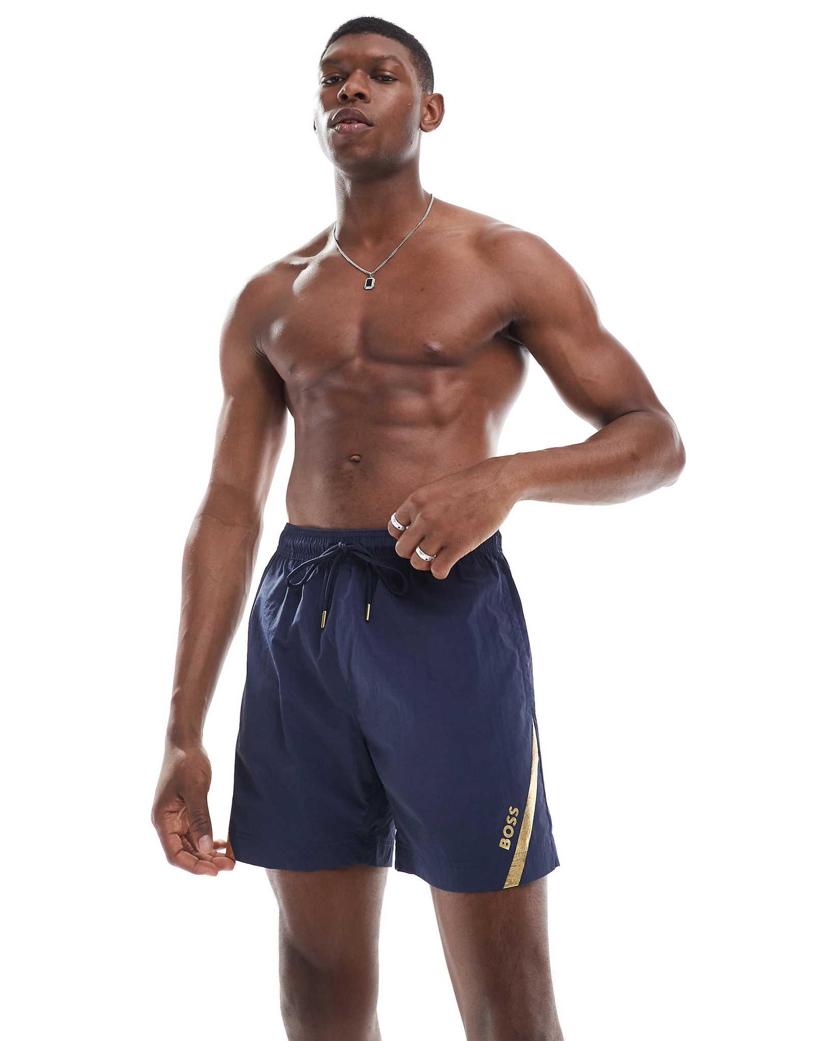 Boss Roman swim shorts in navy and gold 9690₽