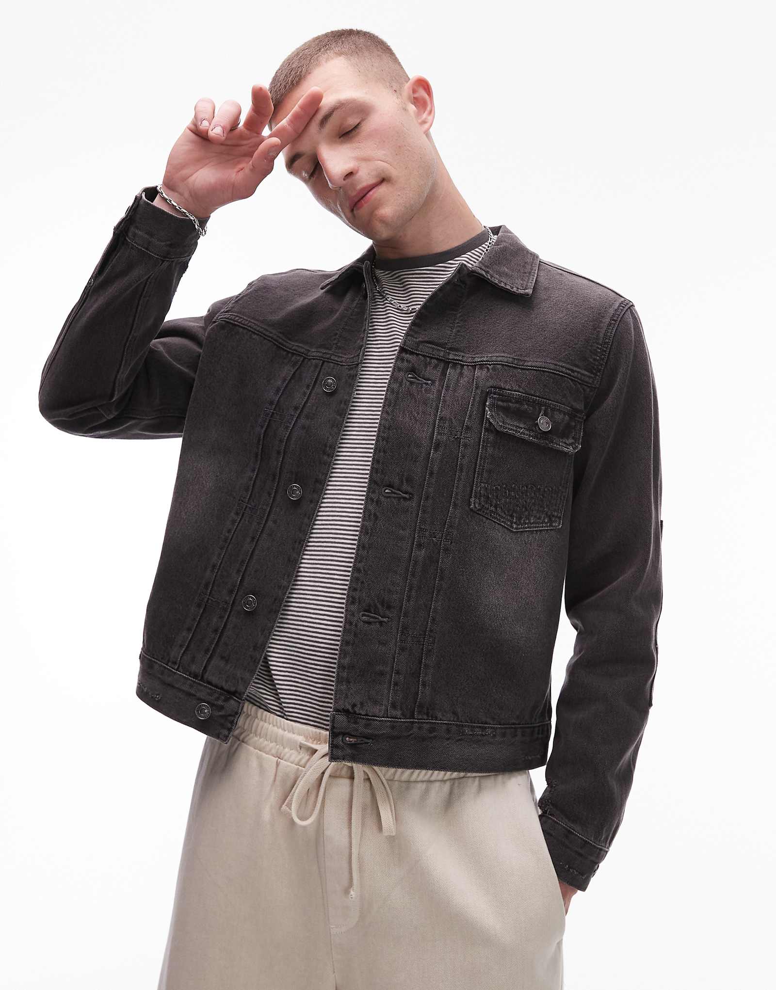 Allsaints jagger jacket in washed indigo blue 39090₽