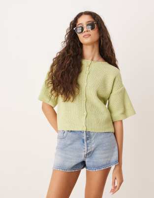 Дизайнерский вязаный кардиган ASOS с коротким рукавом зеленого цвета