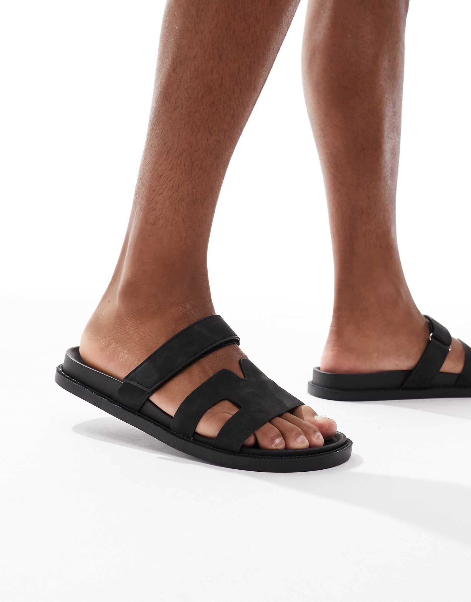 Босоножки SEQWL из искусственного нубука с ремешками черного цвета 7390₽