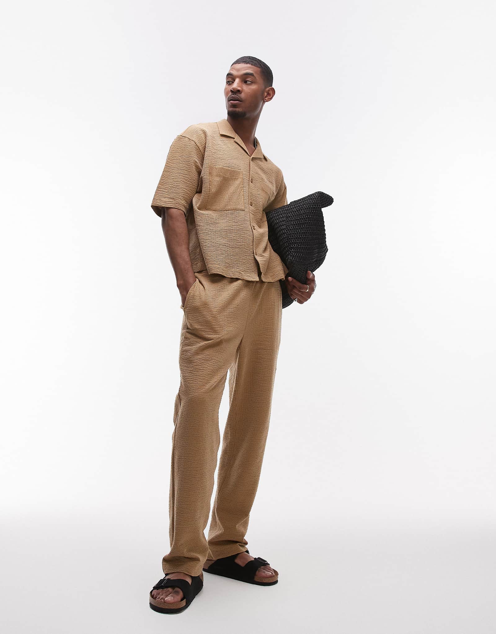 Спортивные брюки прямого кроя в полоску Topman горчичного цвета 4490₽