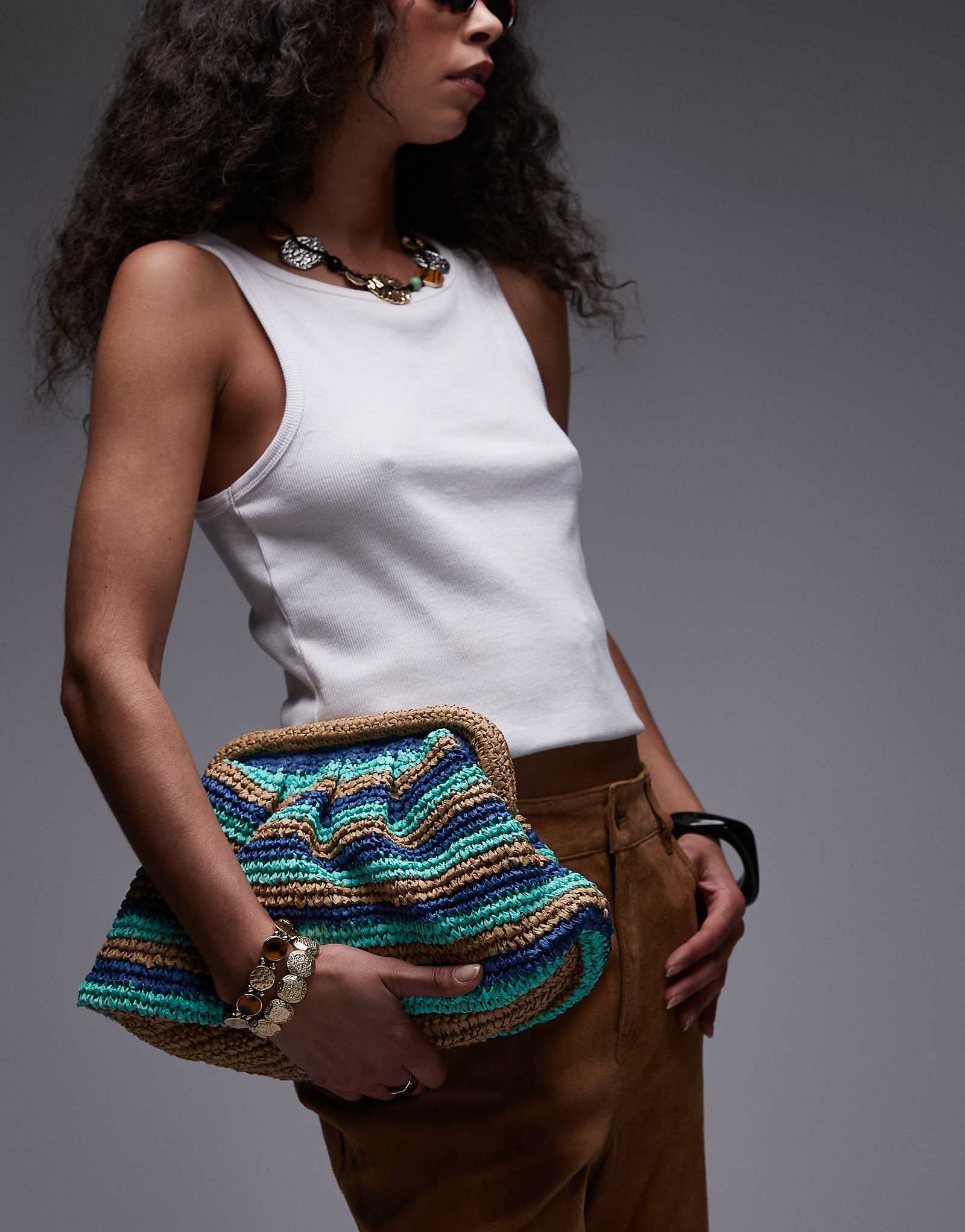 Вязаная сумка Topshop Galileo grab в зеленую полоску 11890₽