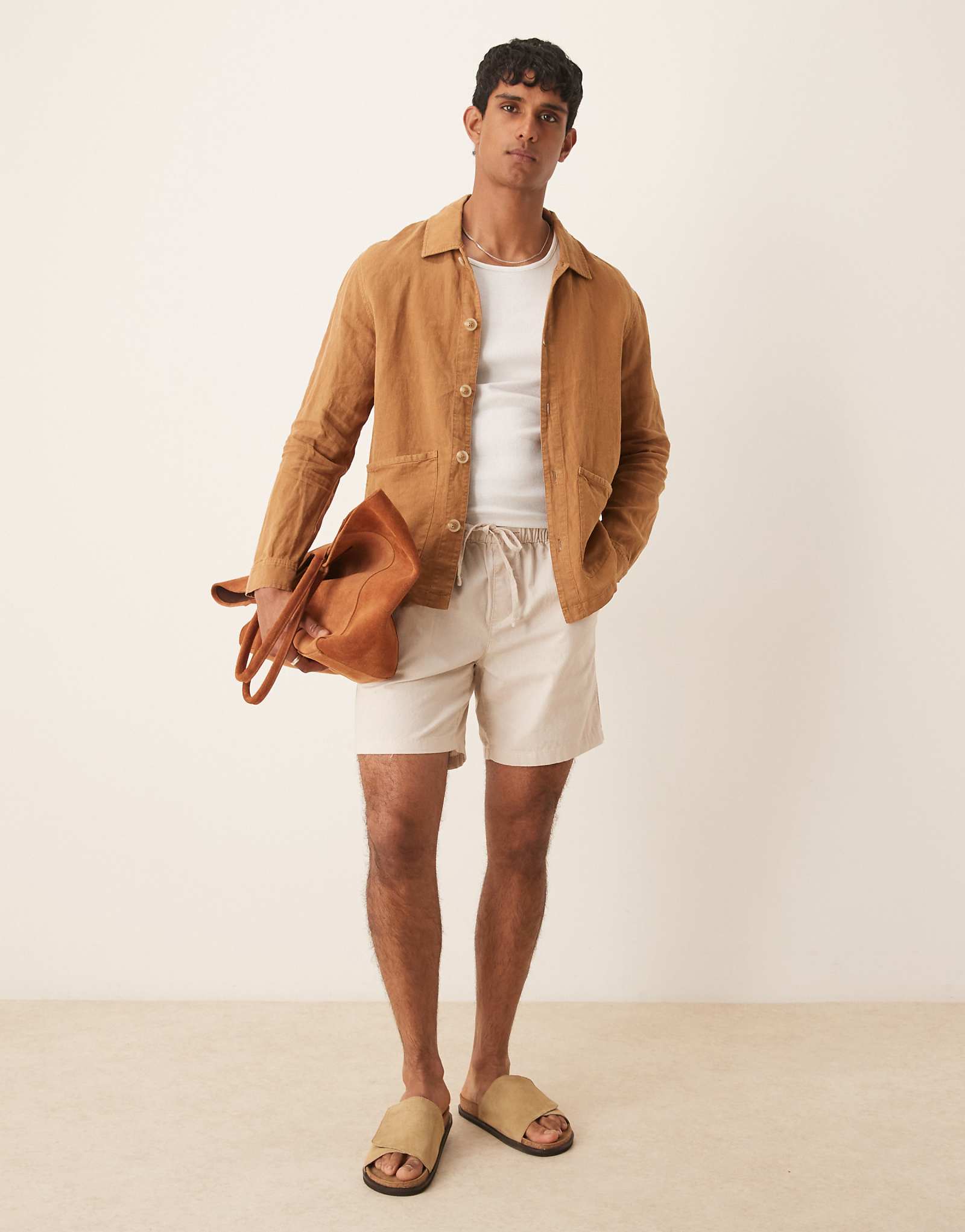 ДИЗАЙНЕРСКИЕ узкие шорты из льняной смеси средней длины ASOS DESIGN из камня 6090₽