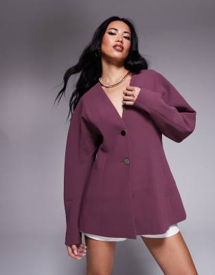 ДИЗАЙНЕРСКИЙ блейзер ASOS без воротника с зауженной талией виноградного цвета