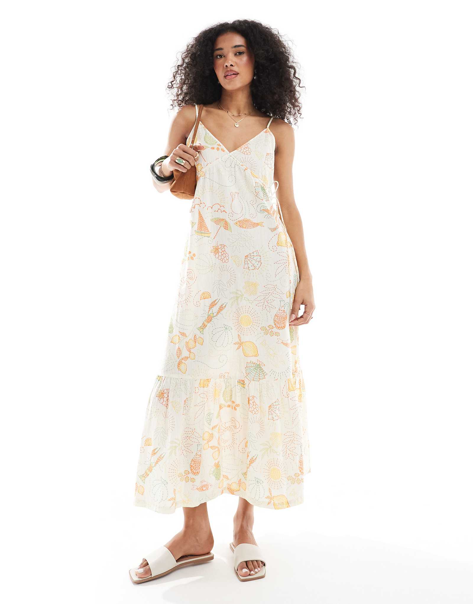 Модное молодежное пляжное платье макси на бретельках с принтом в стиле мульти 5290₽