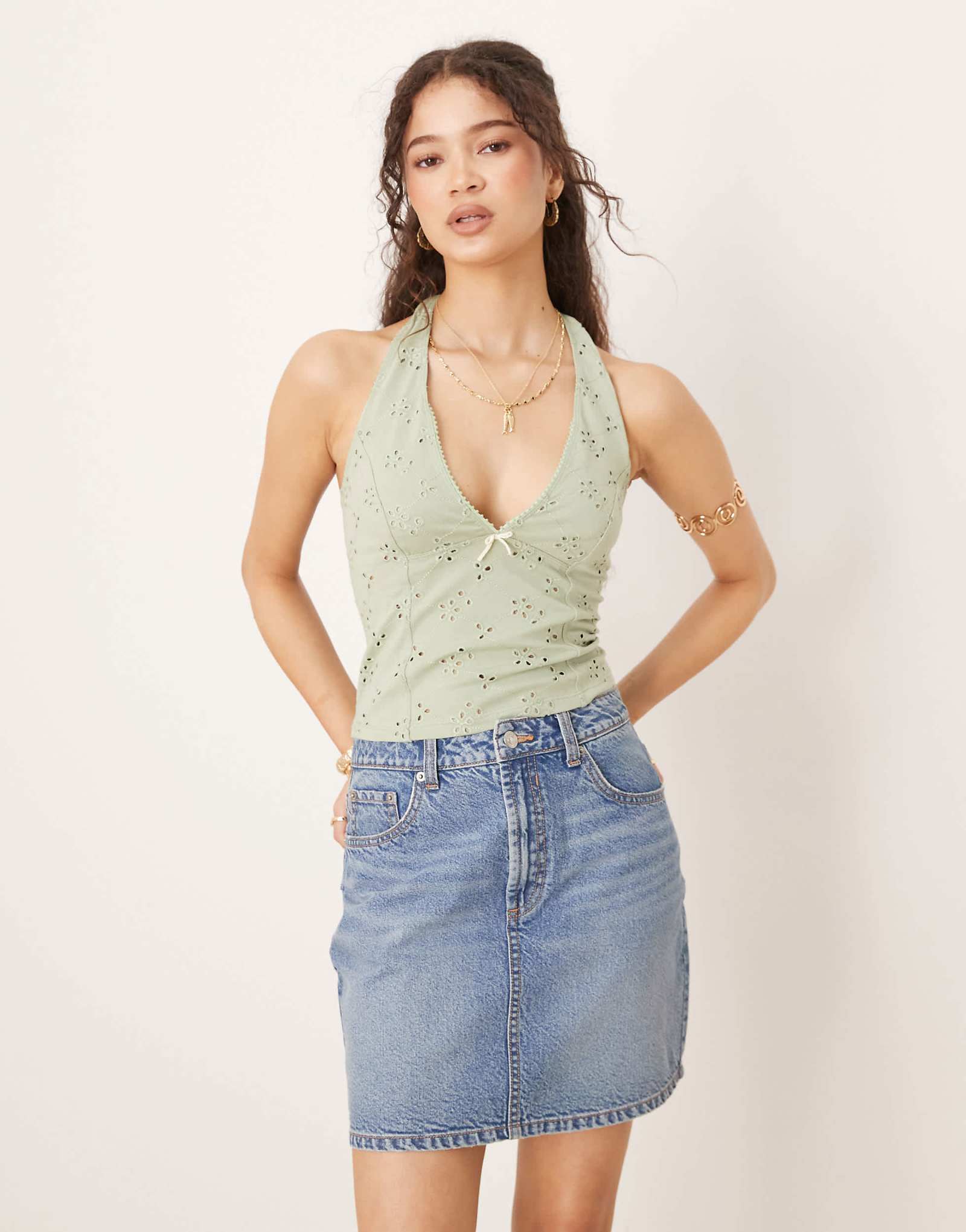 Топ на бретелях Free People full bloom зеленого цвета 7790₽