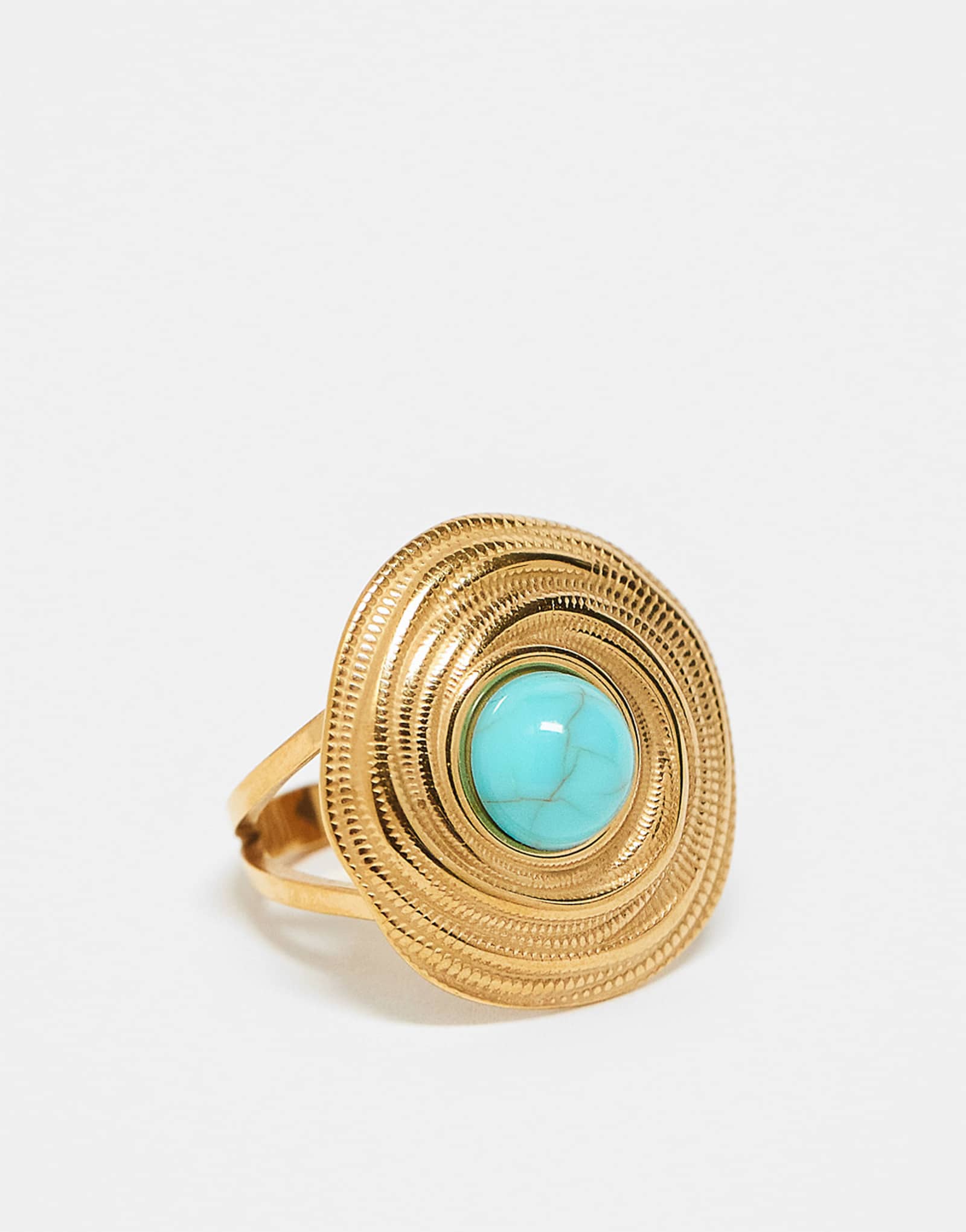 Регулируемое золотое кольцо с круглой бирюзовой деталью из нержавеющей стали Kaiia 3090₽