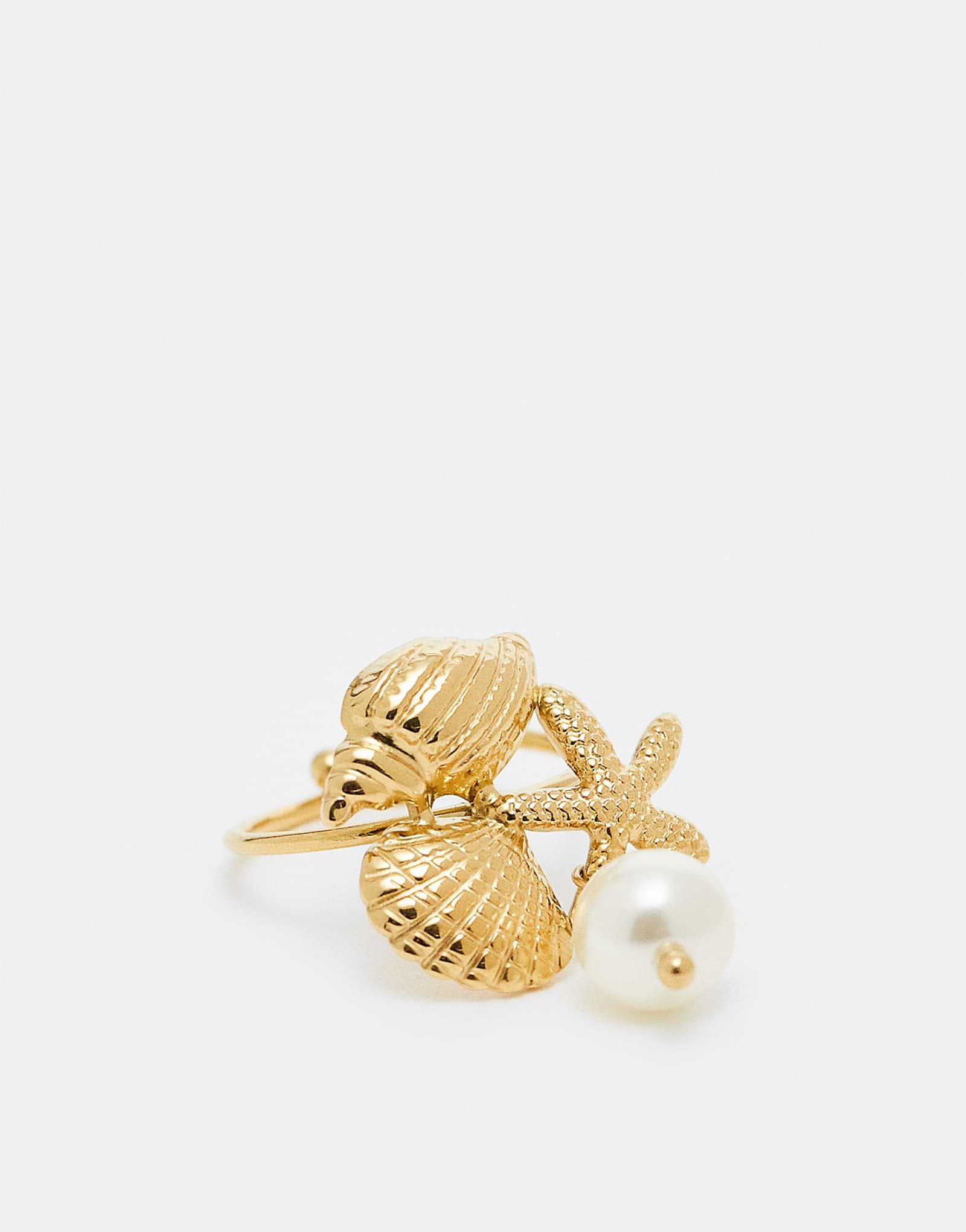 Регулируемое кольцо из нержавеющей стали Kaiia с жемчужной отделкой в виде смешанной раковины из золота 2390₽