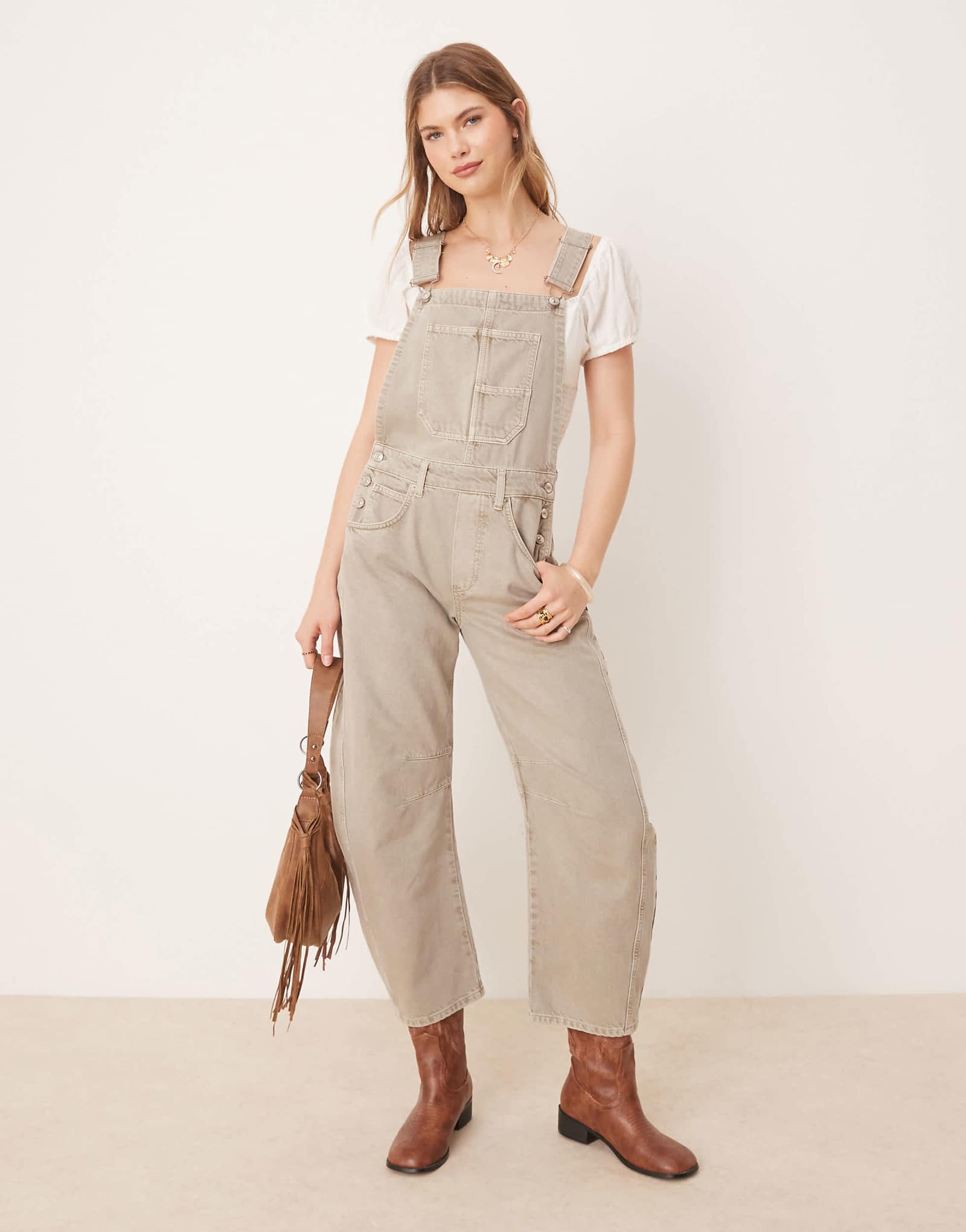 Свободные люди удачи вам джинсовый комбинезон с бочкообразными штанинами серого цвета булыжник 30190₽