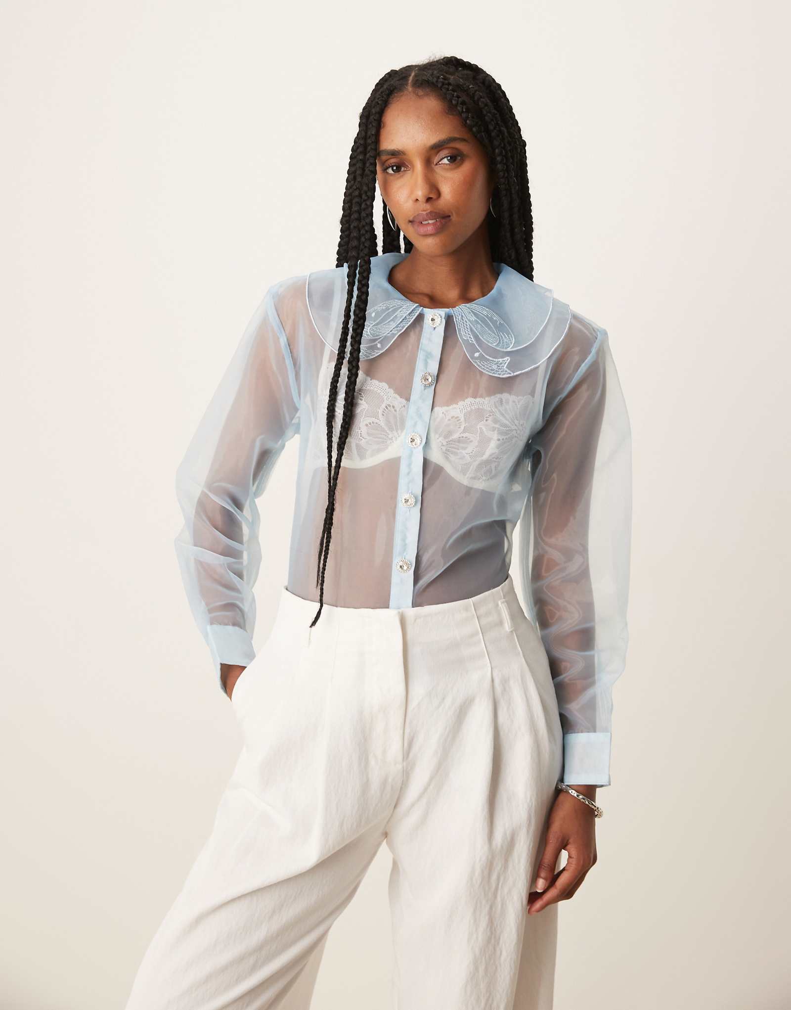 Прозрачная блузка из органзы Sister Jane Cyclory светло-голубого цвета