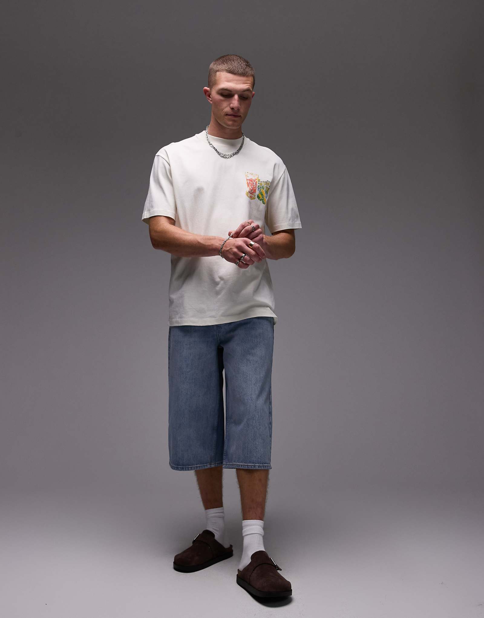 Джинсовые шорты средней длины Topman светло-голубого цвета