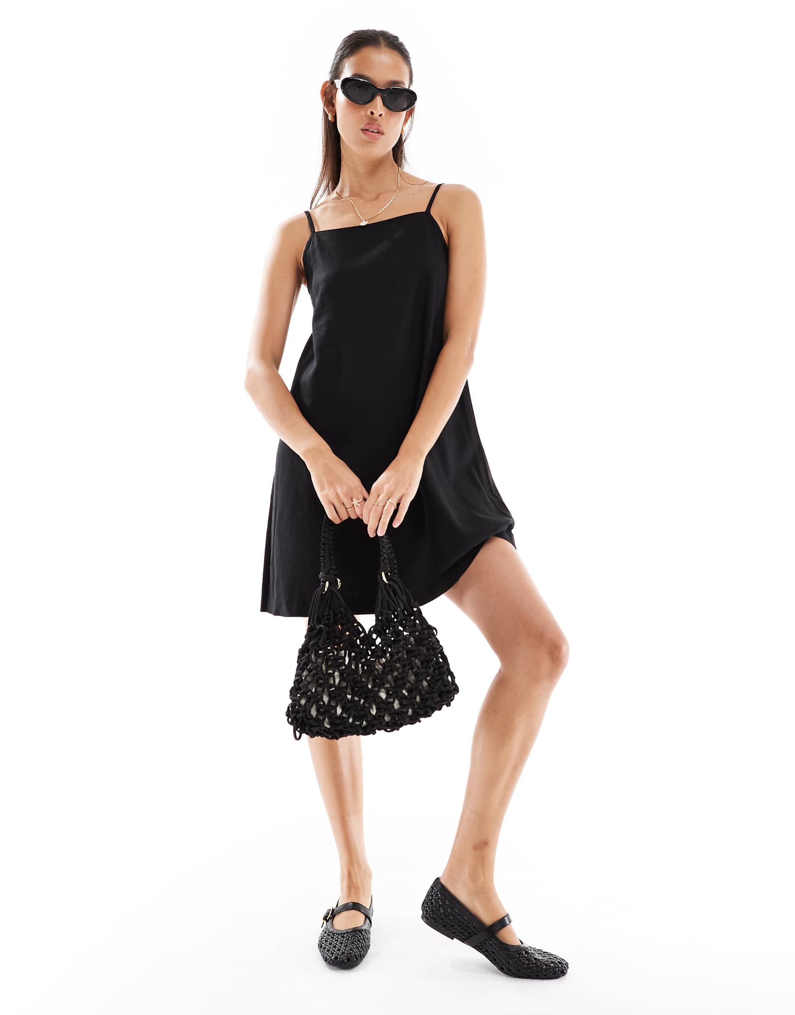 Мини-платье из льняной смеси JJXX черного цвета