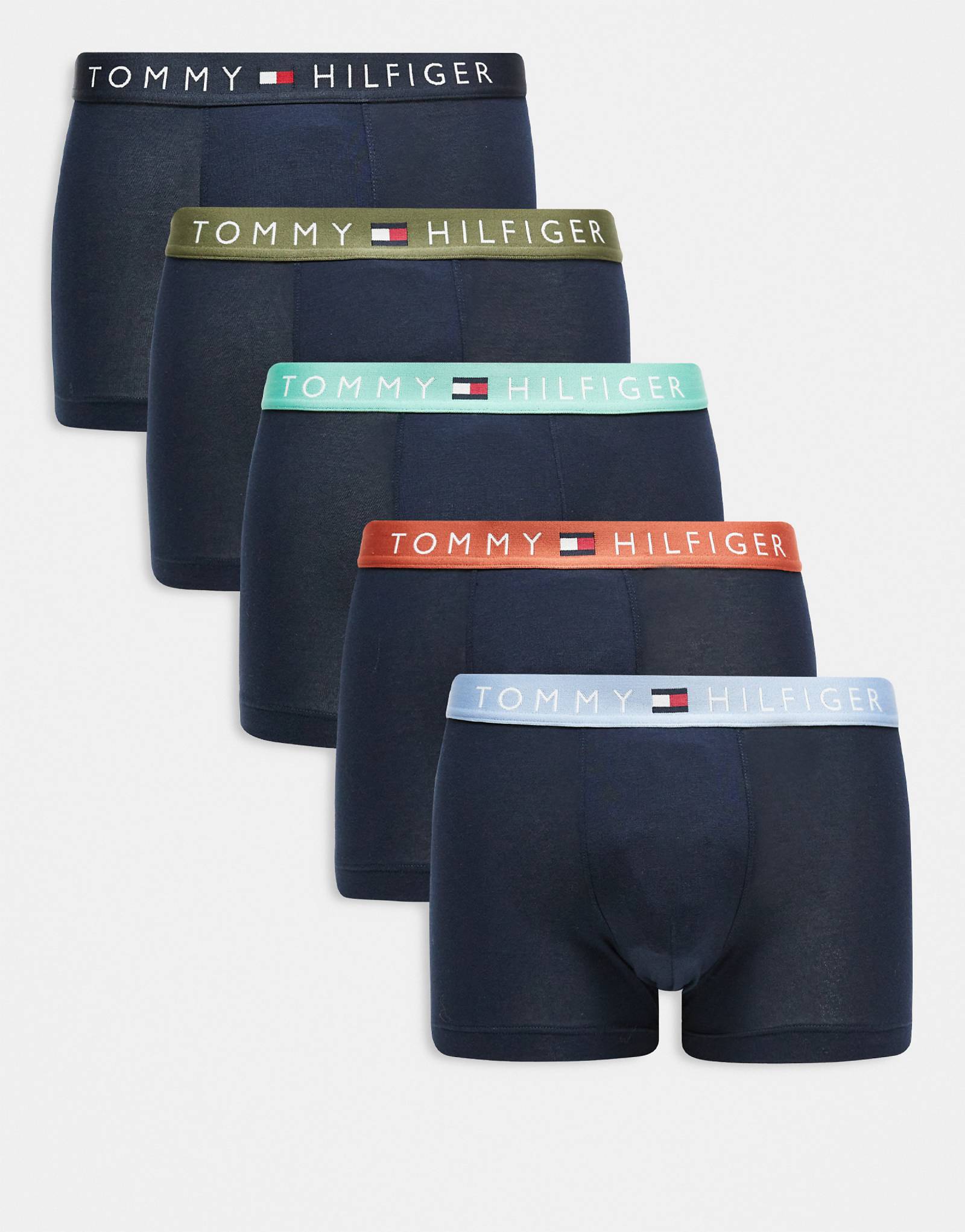 Оригинальные трусы Tommy Hilfiger из 5 упаковок темно-синего цвета с многослойным поясом