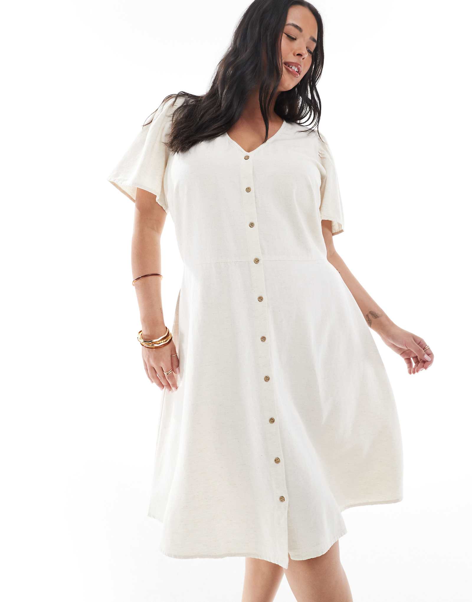 Мини-платье с завязками ONLY Curve из льна в камне 10290₽