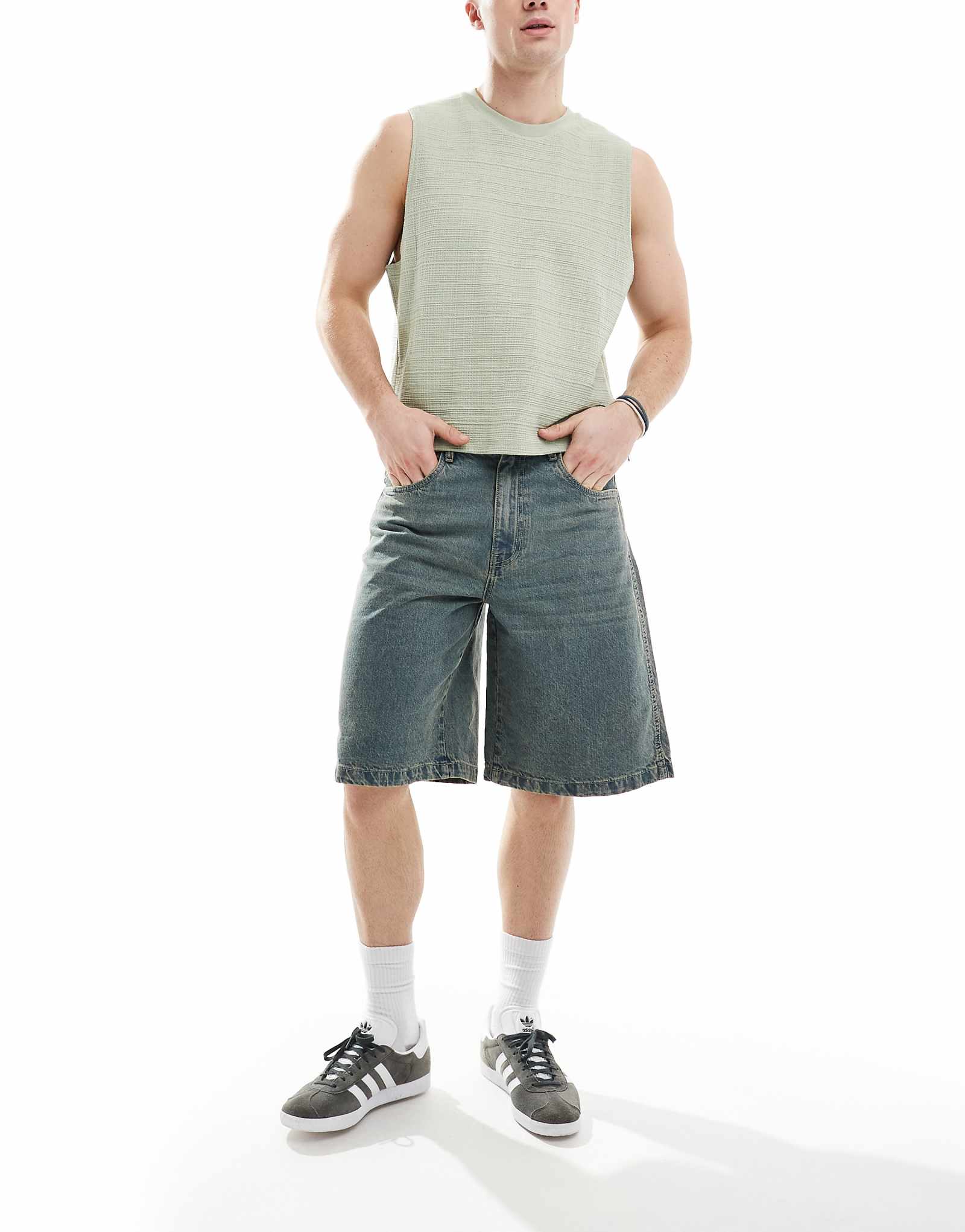 Еще одно влияние оказали широкие джинсовые шорты винтажного синего цвета 7590₽