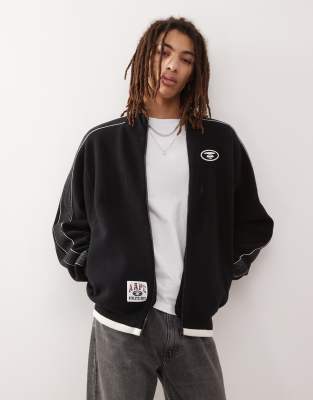 Трикотажная спортивная куртка Aape by A Bathing Ape college с логотипом темно-синего цвета  