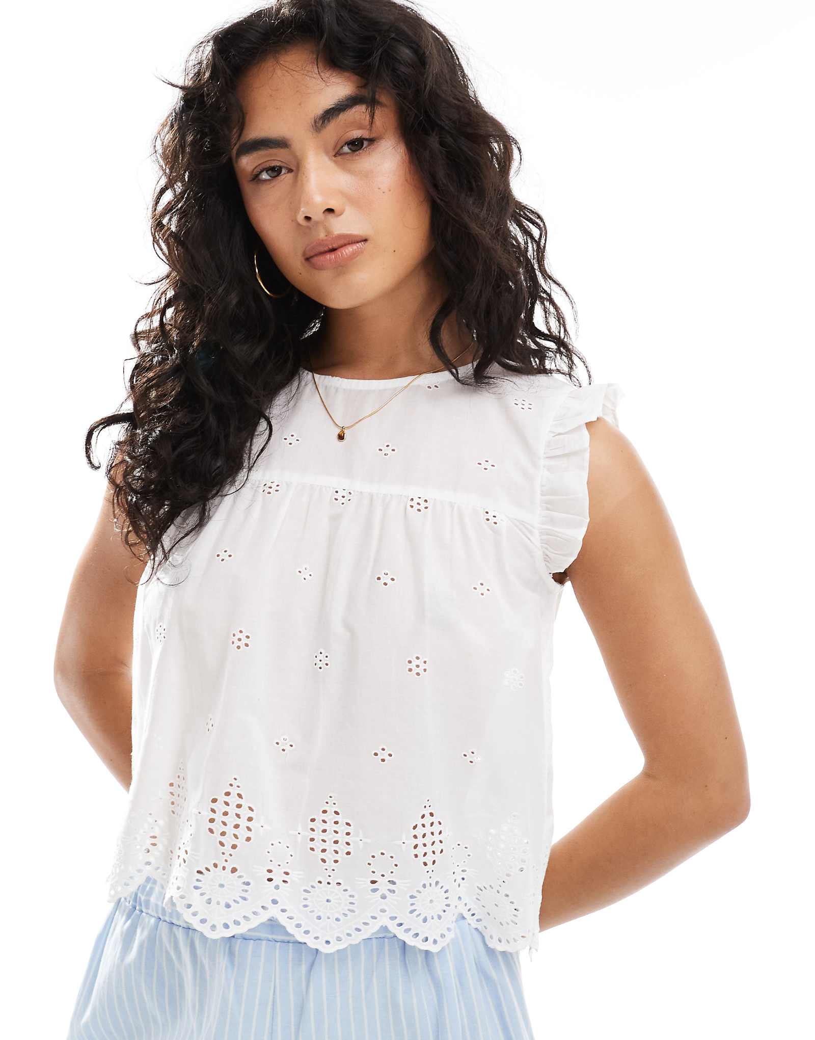 Белый топ с оборками на рукавах ONLY pointelle 10990₽