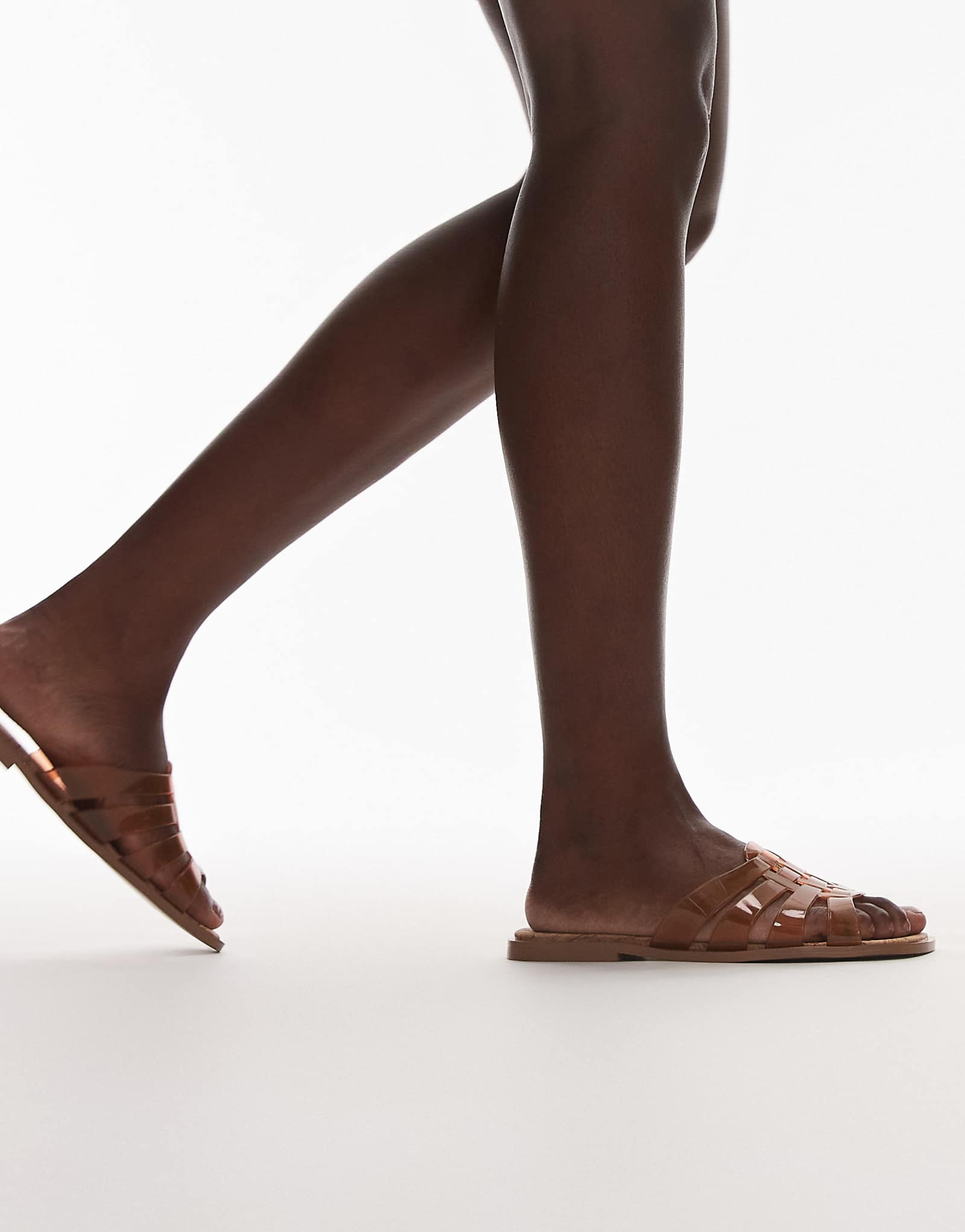 Коричневые босоножки на плоской подошве от Topshop Kris jelly