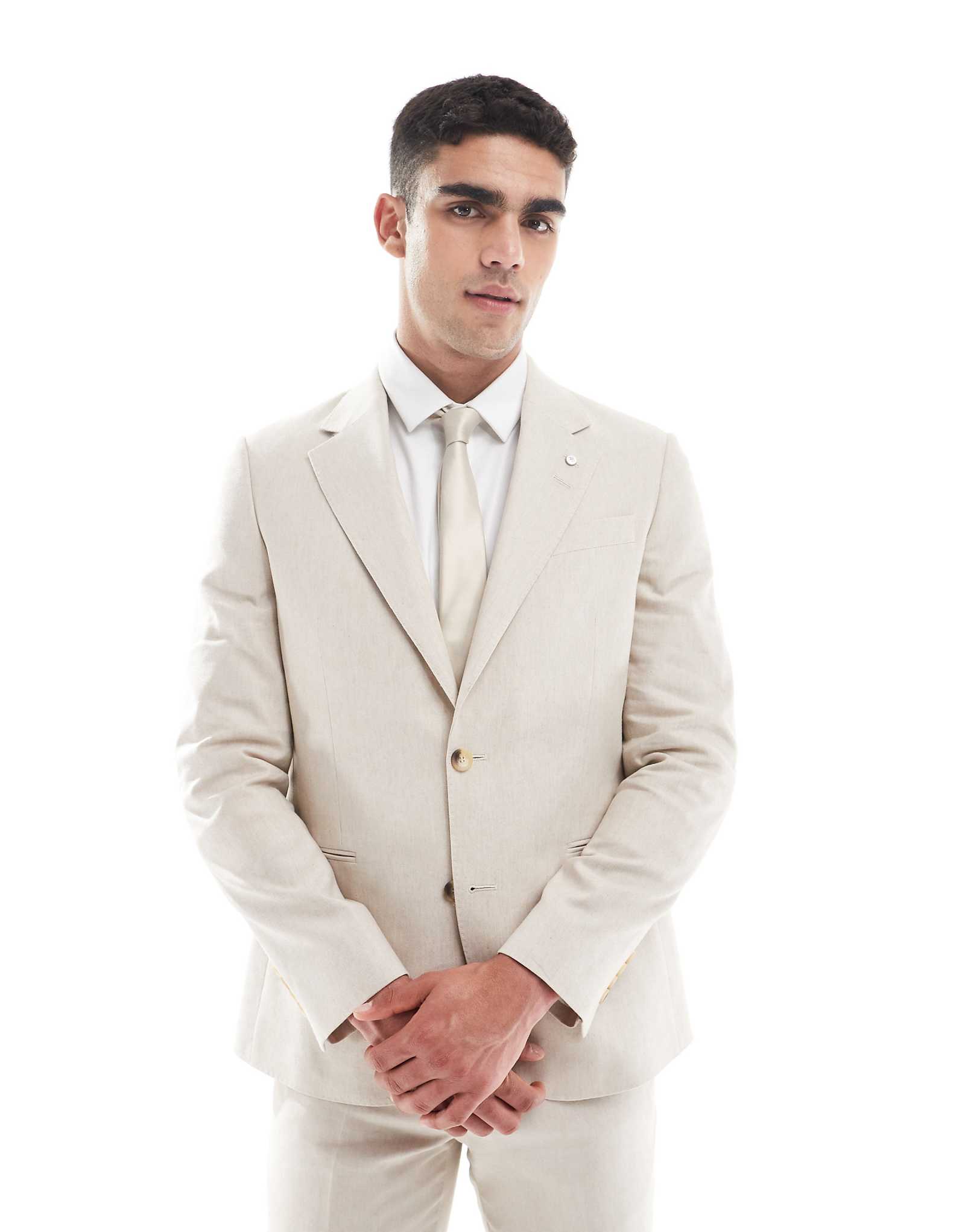 Узкий двубортный пиджак от костюма River Island бежевого цвета 15690₽