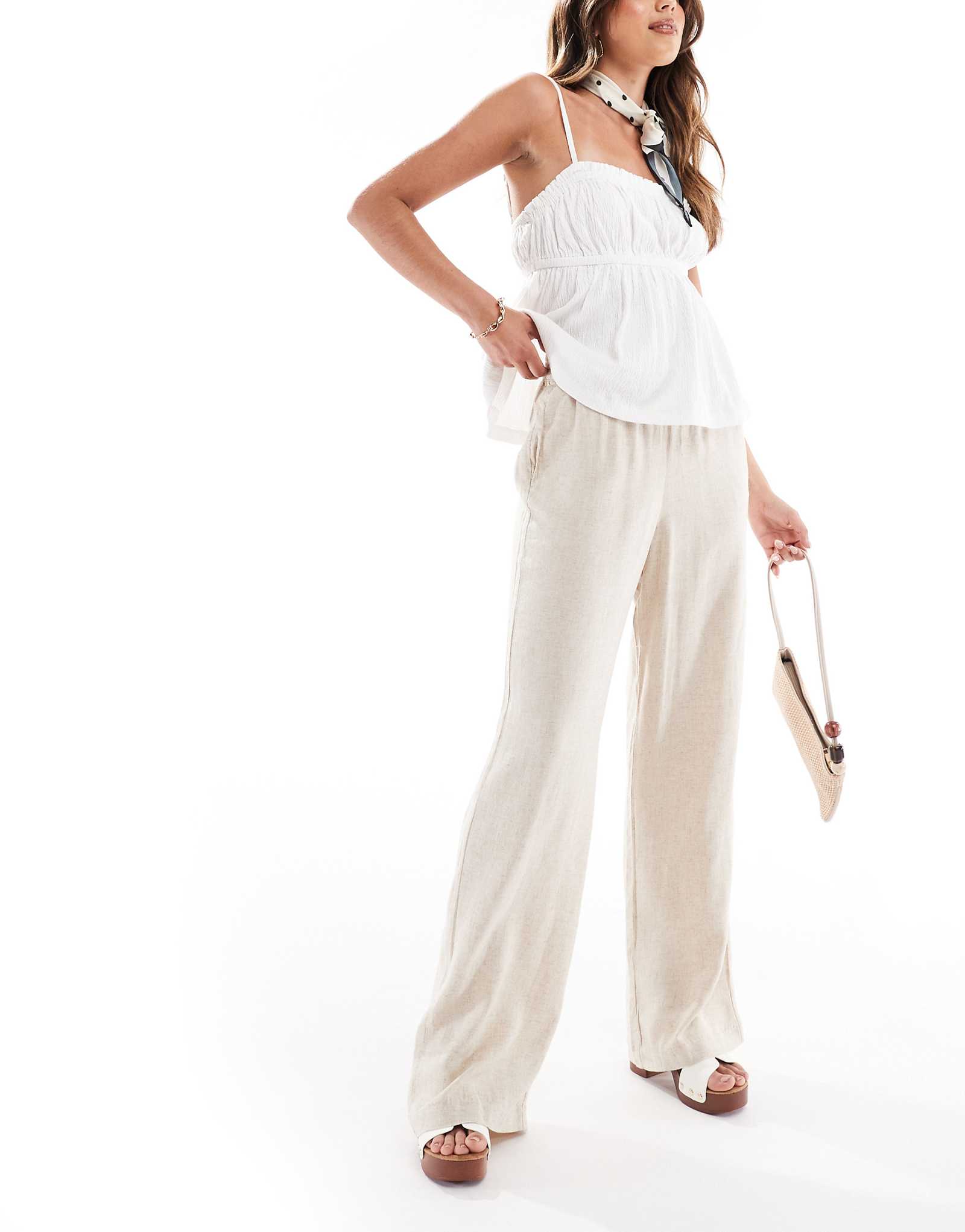 Брюки из льняной смеси JJXX бежевого цвета