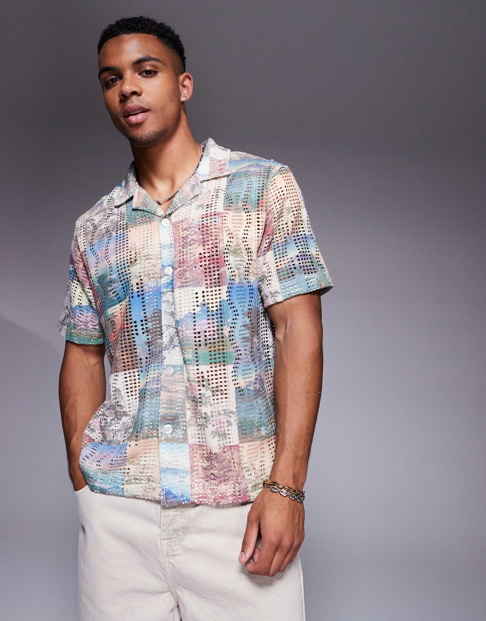 Рубашка с коротким рукавом River Island с живописным принтом в японском стиле 13790₽