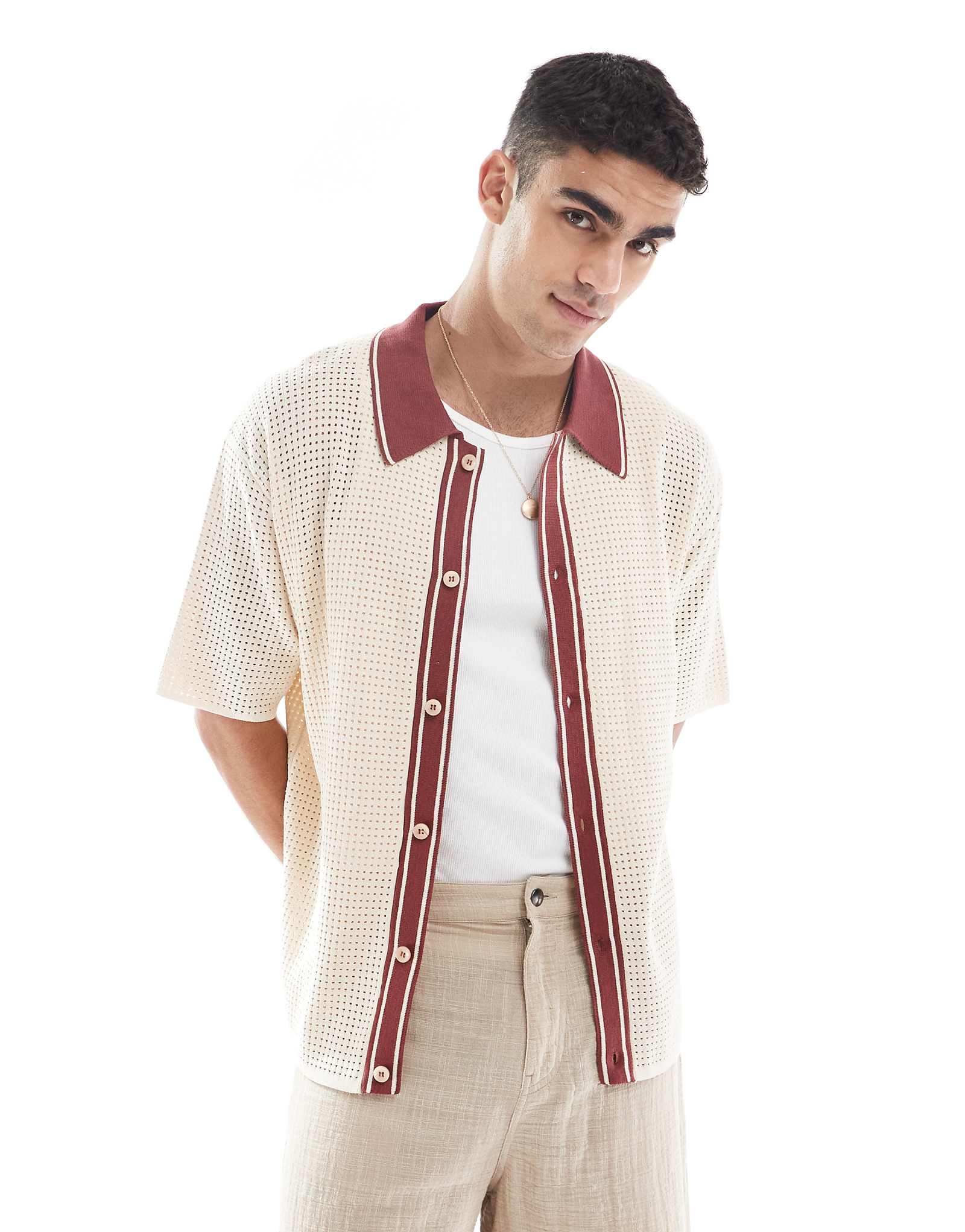 Рубашка River Island pointelle цвета экрю и коричневого 10390₽
