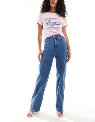 Джинсы Dr Denim Moxy с прямыми штанинами и округлым вырезом горловины цвета vale sky однотонного синего цвета средней плотности