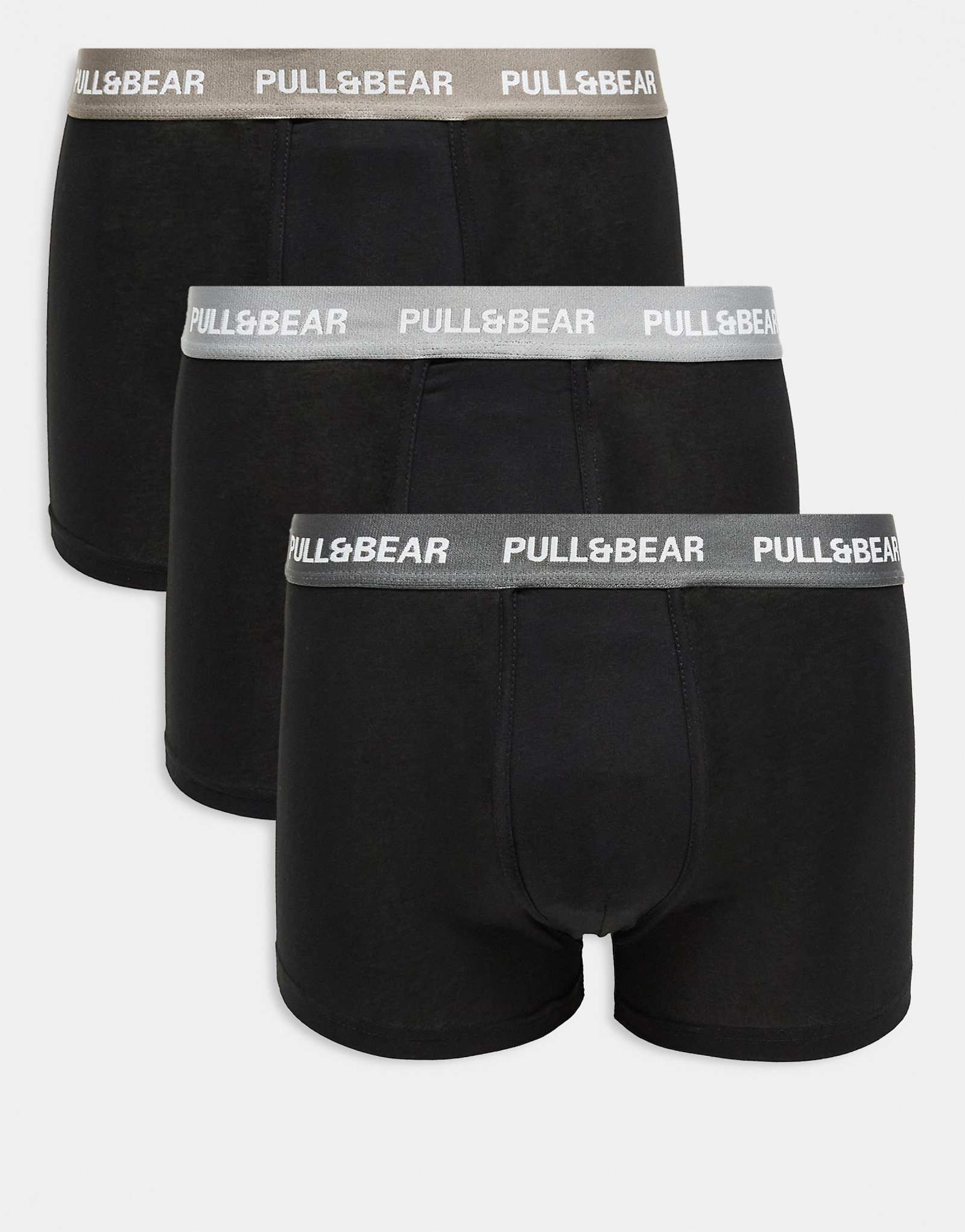 Трусы-боксеры Pull-Bear 3 pack с контрастным поясом серого и песочного цветов 4890₽