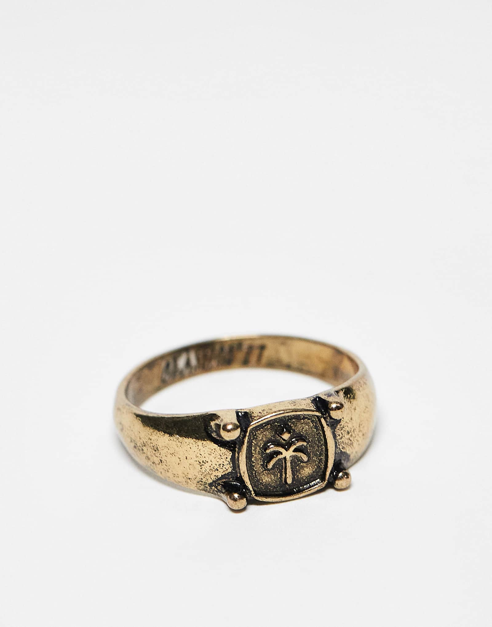 Классическое кольцо-печатка с гравировкой в виде пальмы 77 пробы из винтажного золота