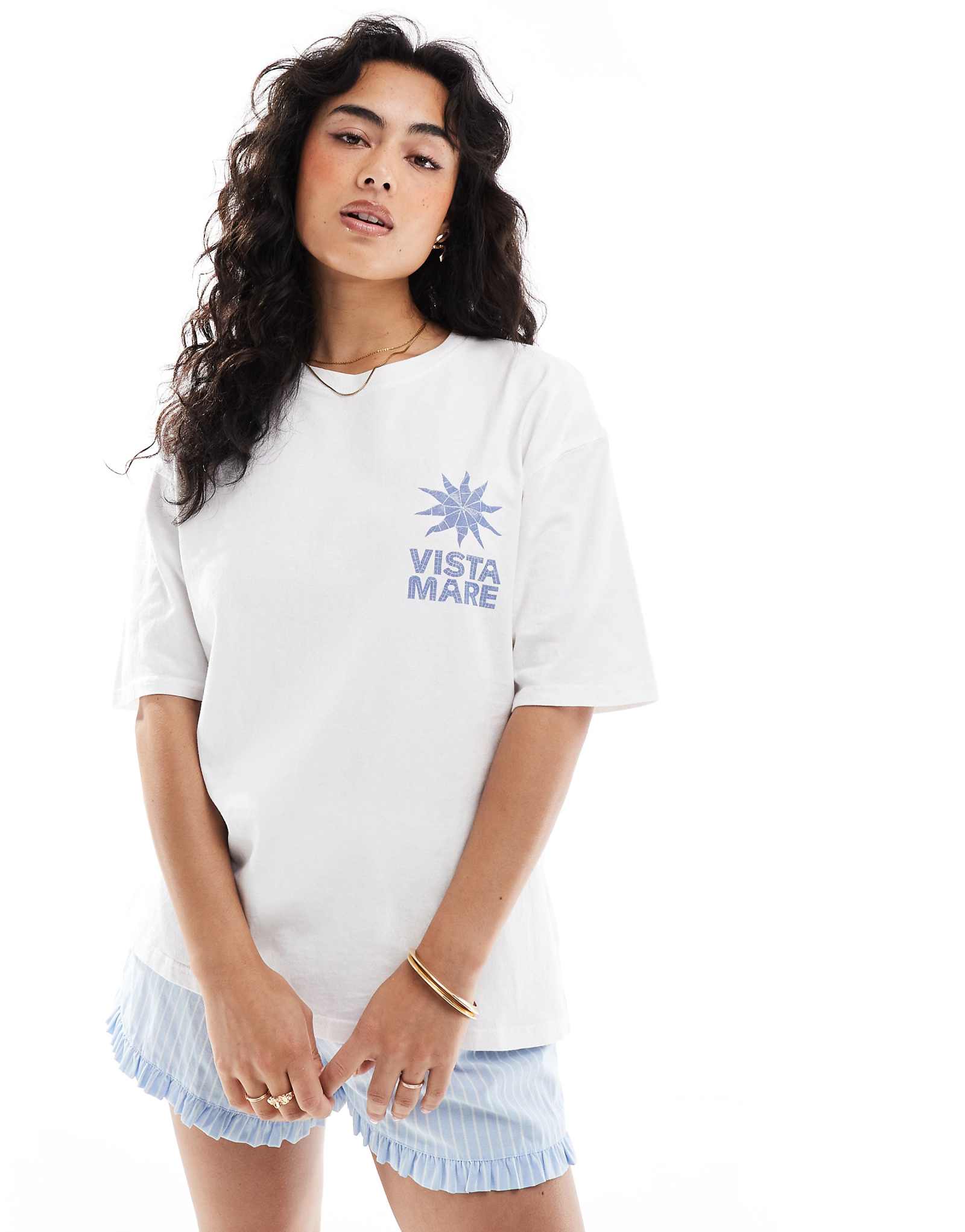 Футболка с рисунком Pull-Bear Vista Mare белого цвета