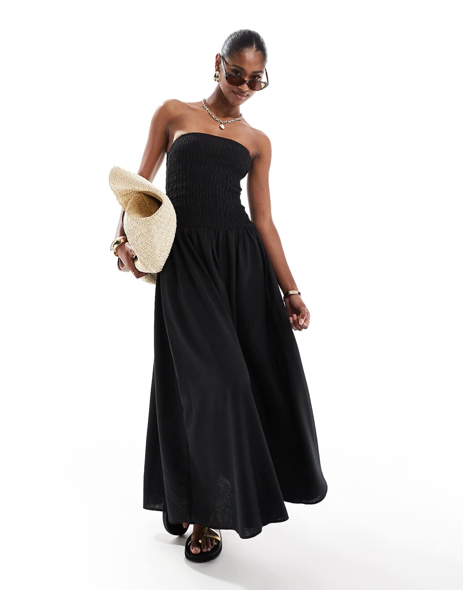 Черное платье миди-бандо Brave Soul с гофрированным бюстом