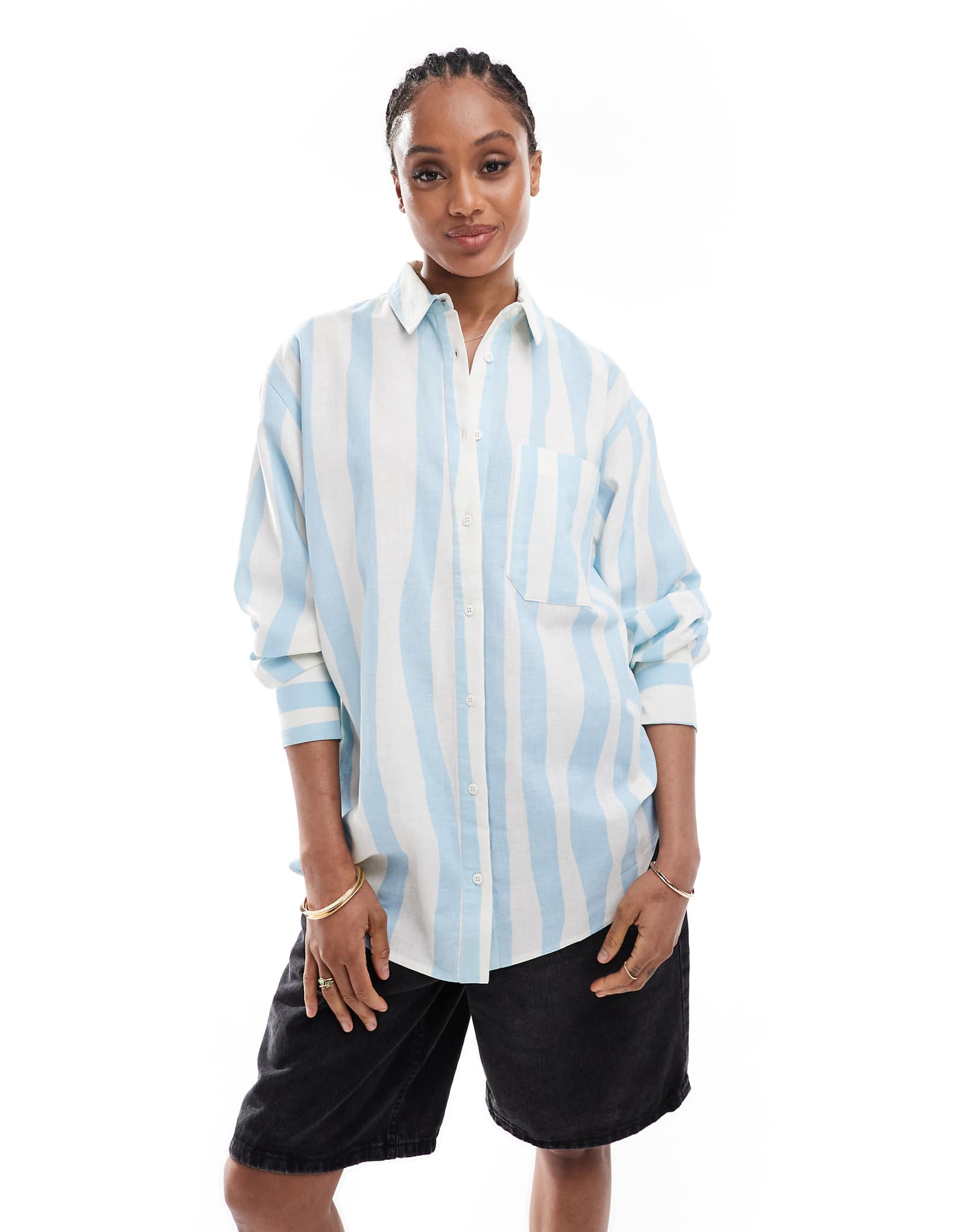 ДИЗАЙНЕРСКАЯ рубашка оверсайз из льняной смеси высокого роста ASOS DESIGN в размытую полоску