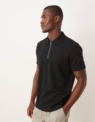Поло ASOS DESIGN breatheMAX™ на молнии в тяжелом весе черного цвета