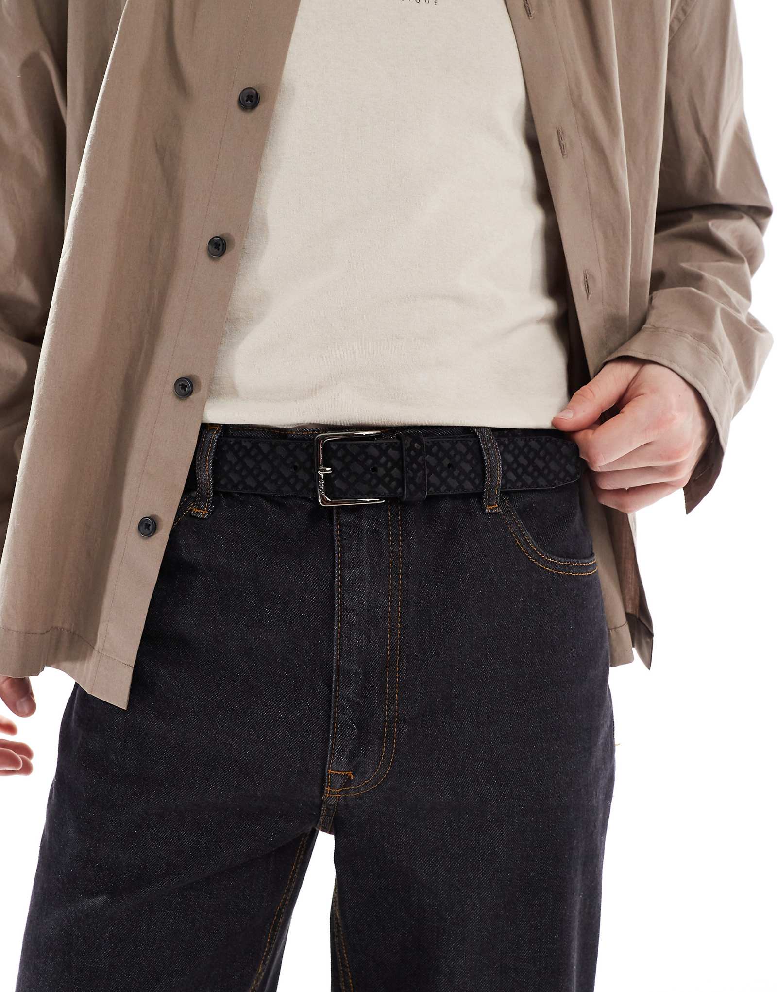 Кожаный ремень с тиснением логотипа BOSS Ronnie на всем протяжении черного цвета 8190₽