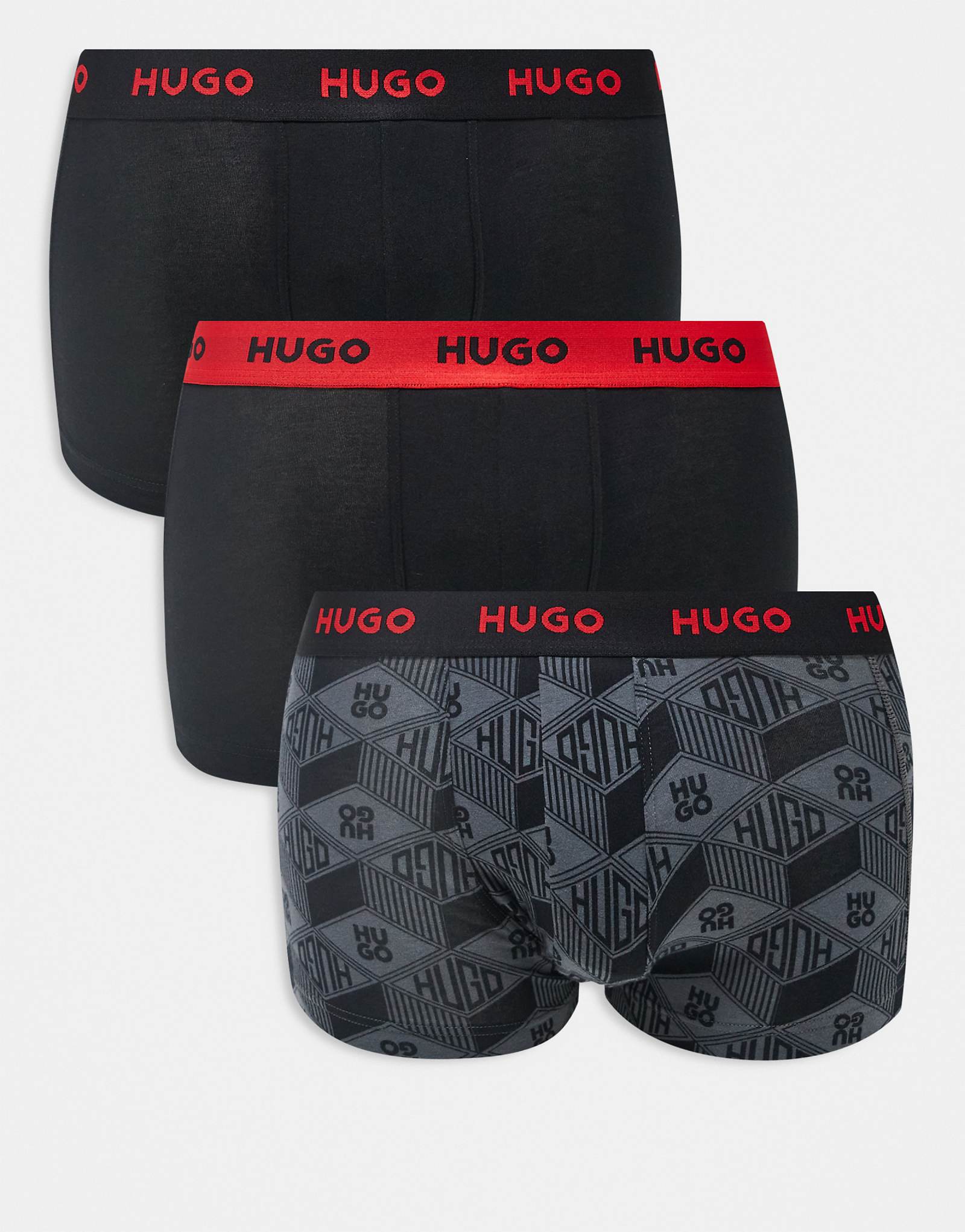 Плавки с логотипом HUGO RED 3 pack на поясе и по всему телу черного цвета 6090₽