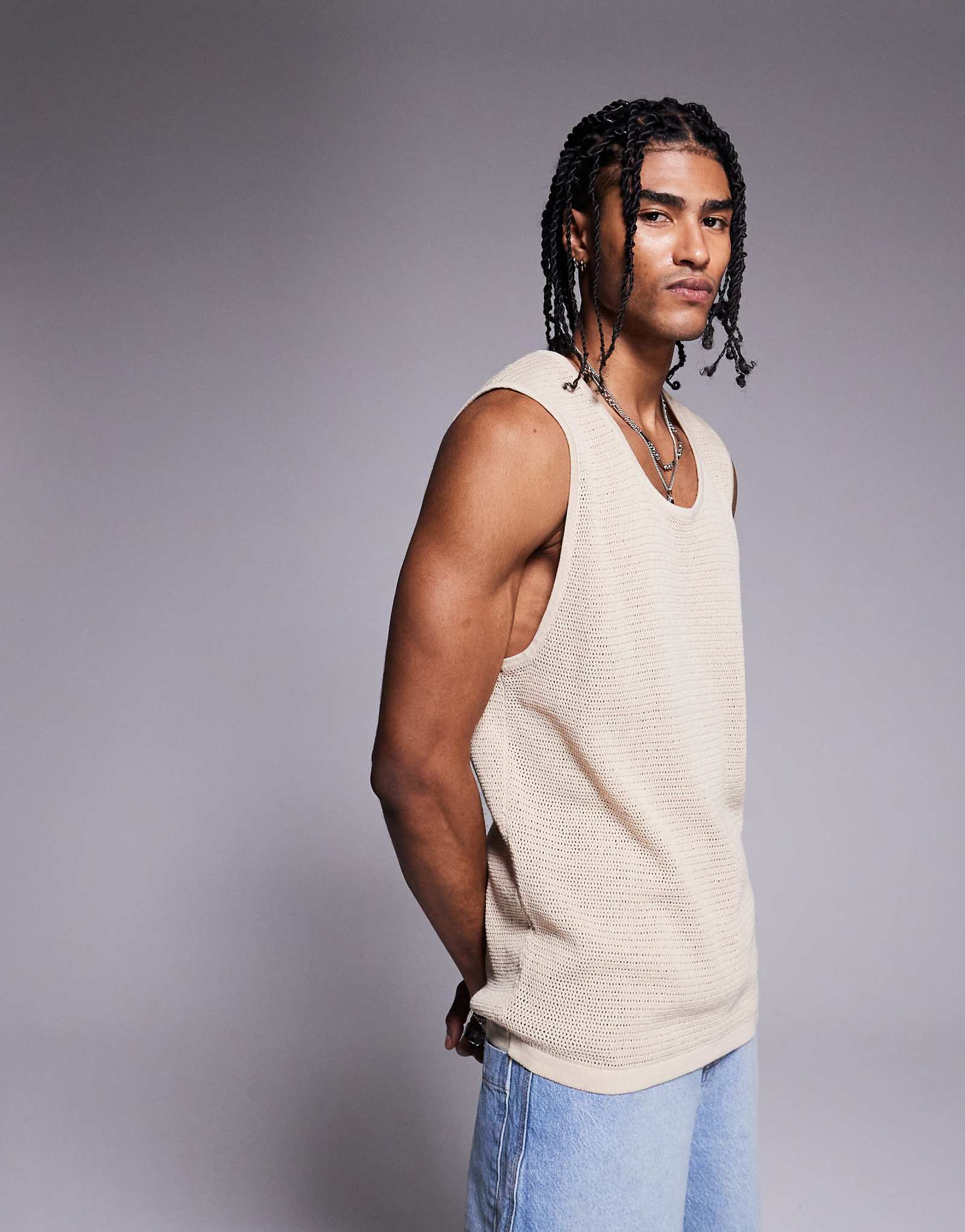 Вязаная крючком безрукавка ADPT оверсайз темно-белого цвета