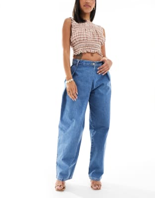 Широкие джинсы с запахом от ASOS DESIGN denim темно синего цвета