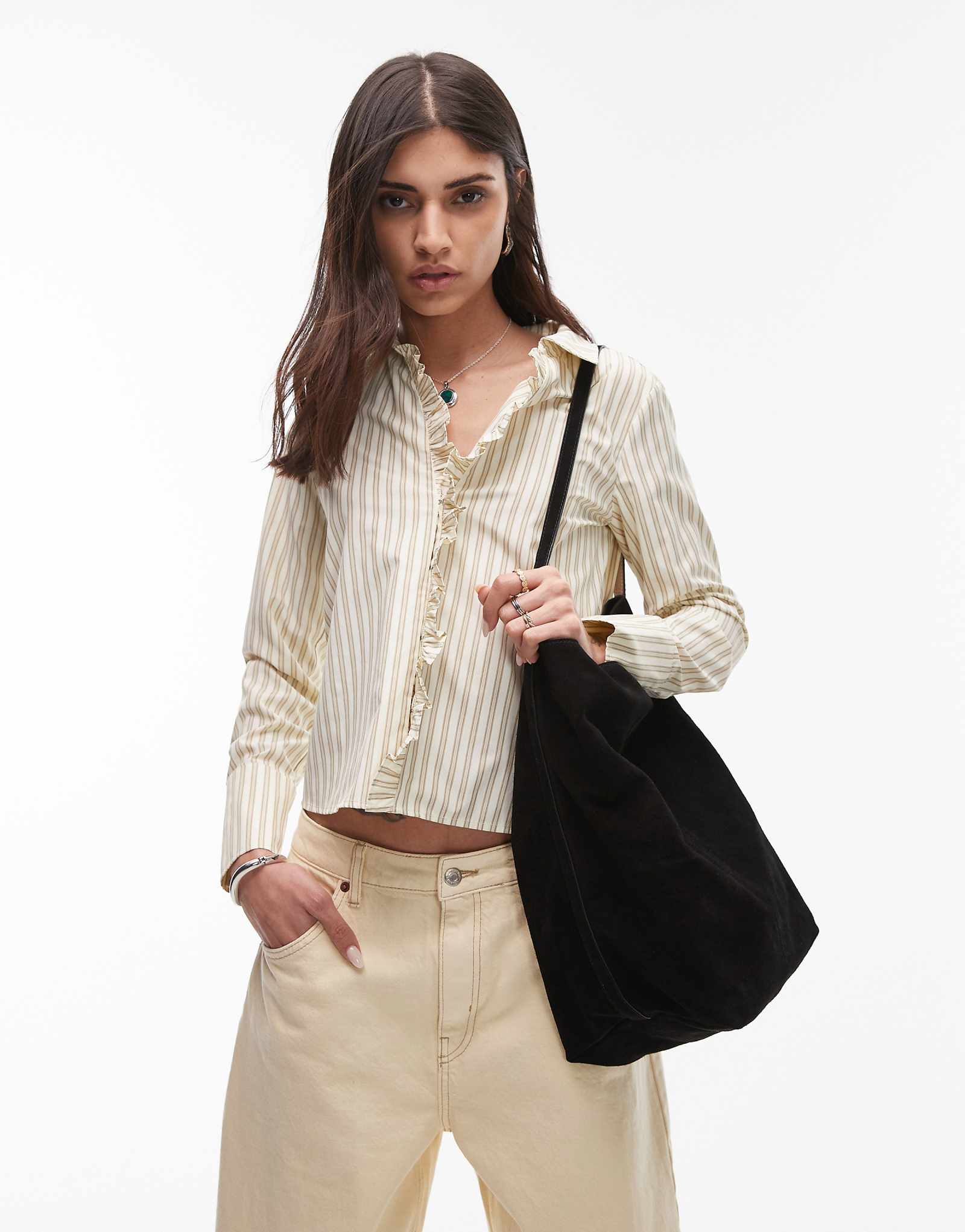 Сумка-тоут из натуральной замши Topshop Luna черного цвета 15790₽