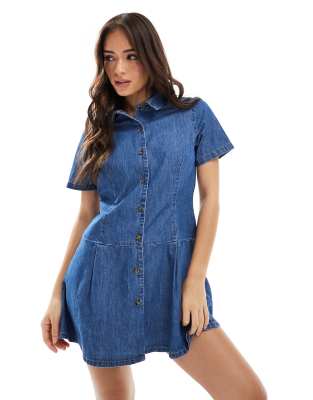 ДИЗАЙНЕРСКОЕ мини-платье ASOS из мягкого денима с заниженной талией темно-синего цвета