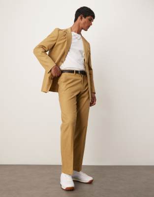 Дизайнерские брюки ASOS из смеси хлопка и льна прямого кроя из верблюжьей саржи
