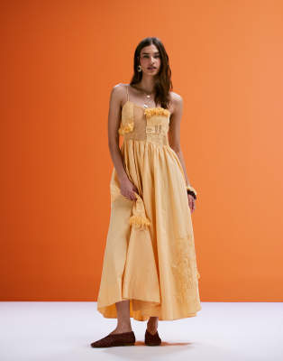 Кружевное платье миди в стиле пэчворк от ASOS DESIGN cami желтого цвета