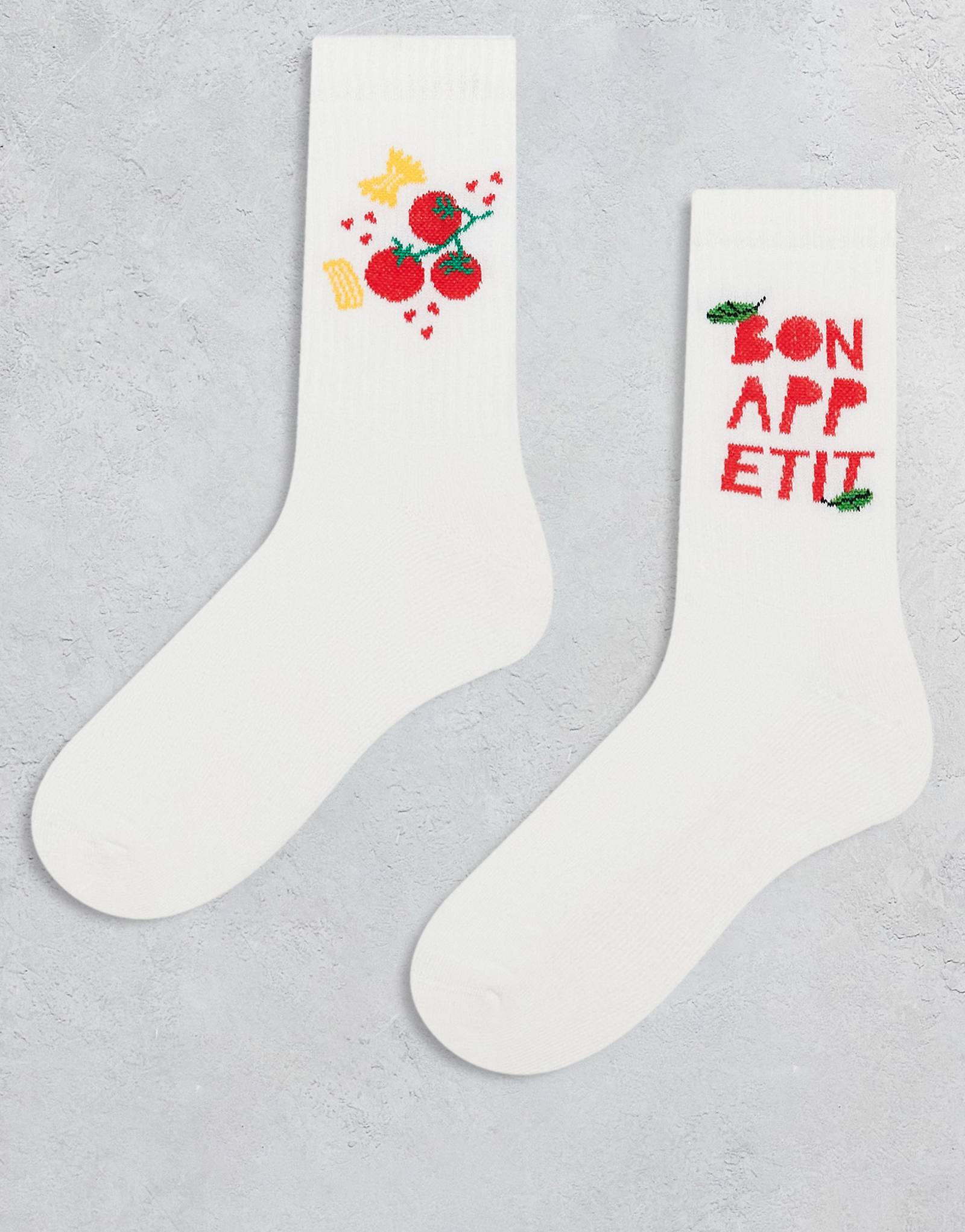 Носки ASOS DESIGN из 2 упаковок с изображением еды на белом фоне 4090₽