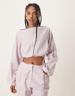 Льняной топ ASOS DESIGN, сшитый на заказ, с перламутровыми деталями сиреневого цвета - часть комплекта