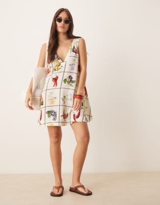Дизайнерское мини-платье-сорочка ASOS с V-образным вырезом и фруктовым принтом