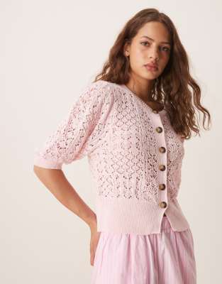 Кардиган с пышными рукавами от ASOS DESIGN розового цвета, выполненный точечной строчкой