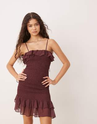 Мини-рубашка ASOS DESIGN cami с оборками в складку шоколадного цвета