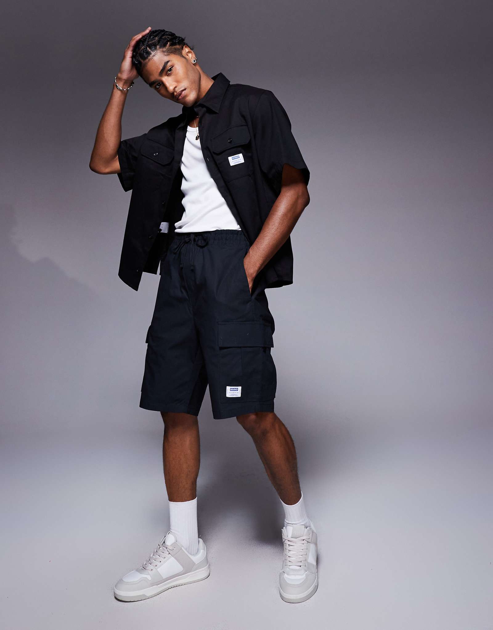 Шорты-карго свободного кроя Hugo Blue Giulio черного цвета - часть комплекта 24390₽