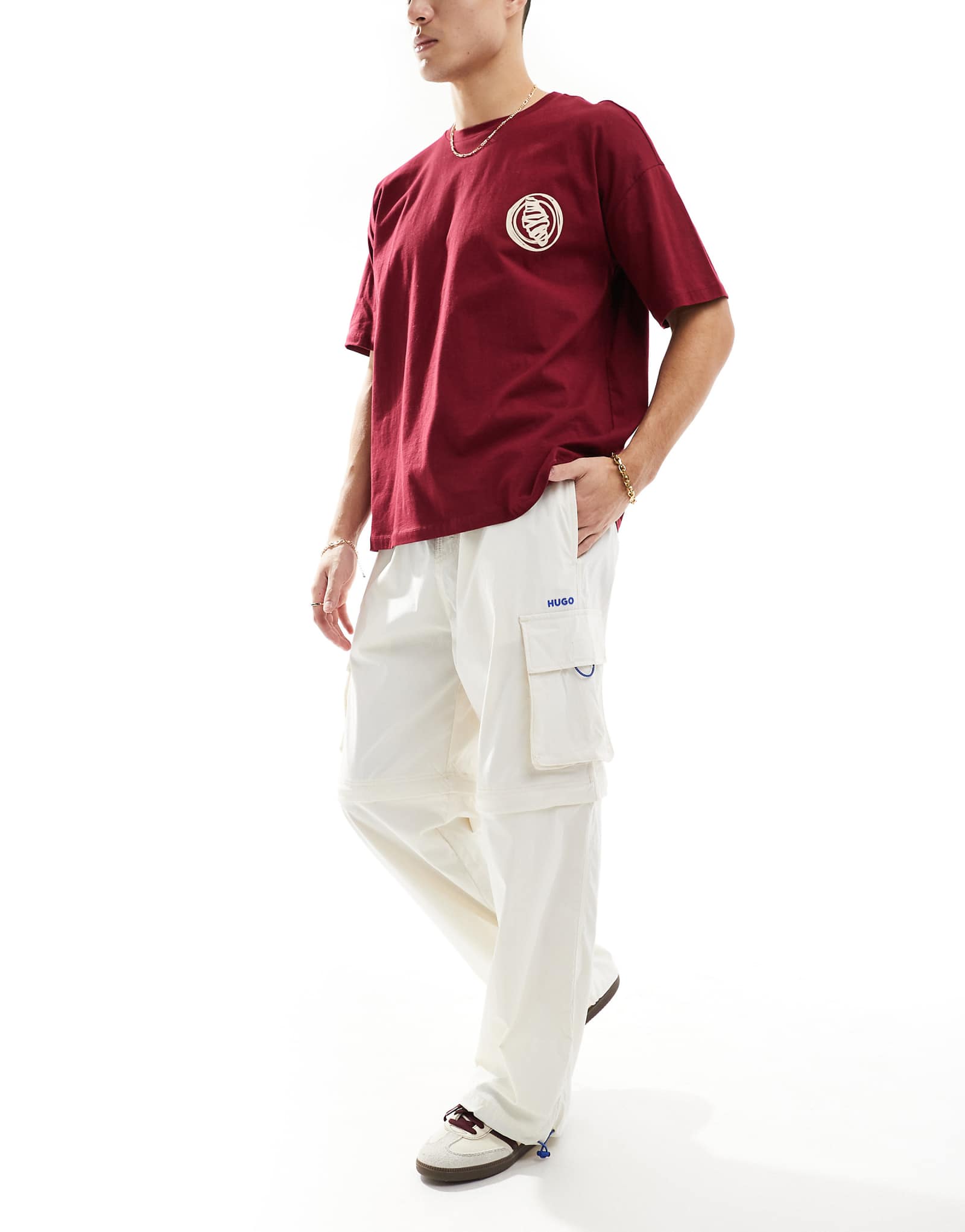 Синие мешковатые брюки-карго HUGO темно-белого цвета 12090₽